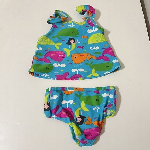 Carter's Mermaids and Whales 2-Piece Tankini Bikini Swimsuit Girls SZ 12 Months - Picture 6 of 8